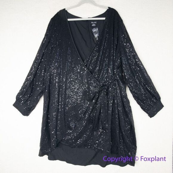 New! City Chic Nadia Dress sequin‎ long sleeve black, plus size 24 - Picture 3 of 15